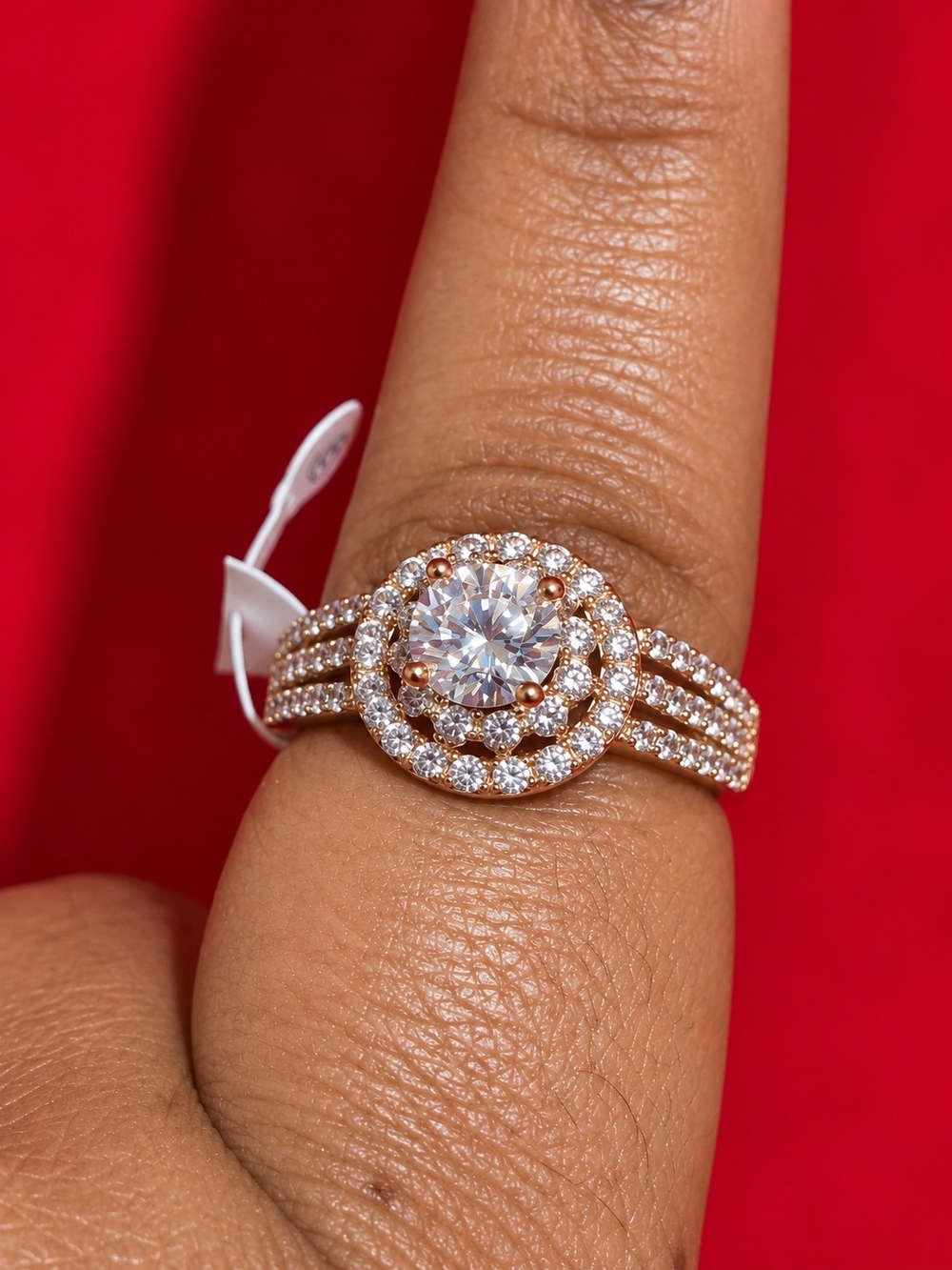 Rose Gold Round CZ Halo Pavé Ring – Women’s Jewelry/ XP